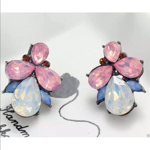 Pink, Blue, Opalescent Crystal Water Drop Earrings - Picture 6 of 7